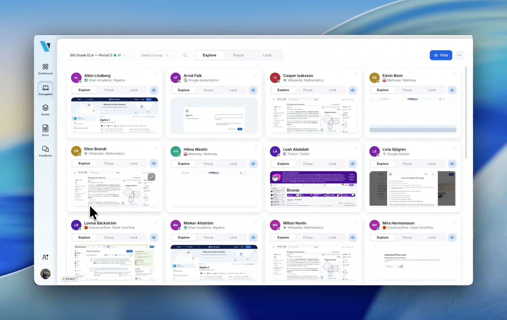 Teaching Copilot — type a request in plain language and the class state changes instantly